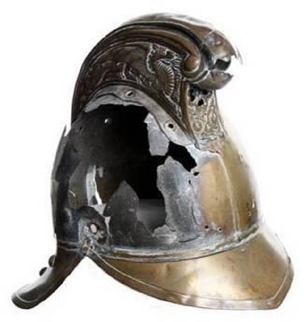 Electrical damage to brass helmet