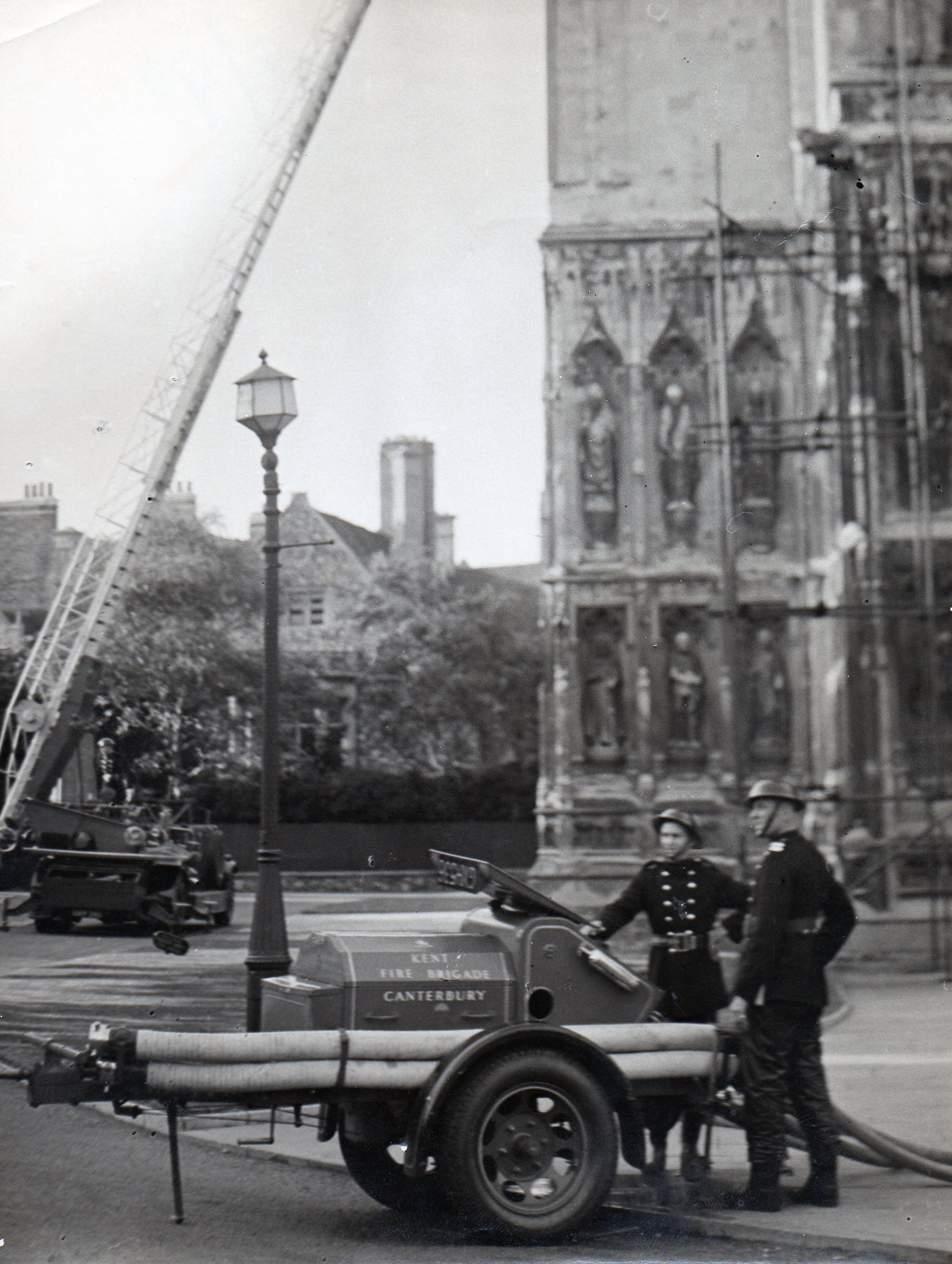 Kent Fire Brigade Canterbury Cathedral Fire exercise c. 1950's